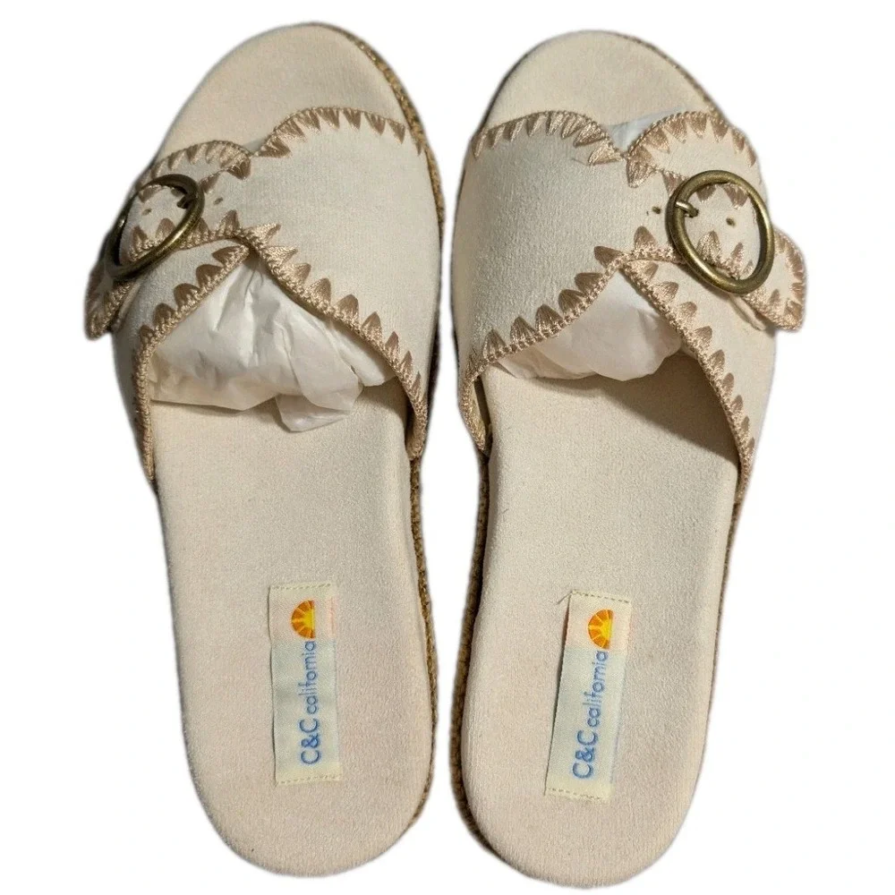 C&C California Barista Platform Slide Sandals Womens 8.5 Beige Espadrille‎